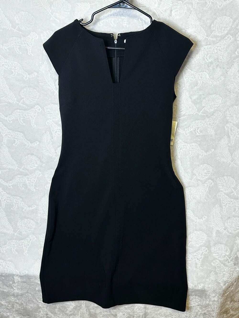 Misook Split Neck Mixed Media Mini Dress